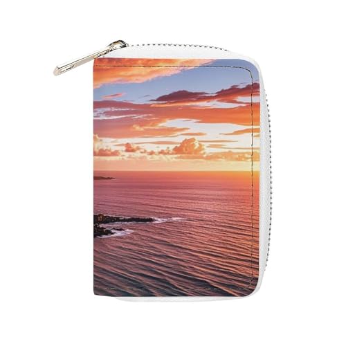 FHESDCW Hawaiian Sunset Kartenetui für Männer und Frauen, Leder Kreditkartenetui mit 20 Kartenfächern, kleine Geldbörse mit Reißverschluss von FHESDCW