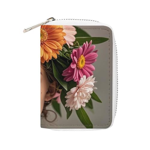 FHESDCW Head Wearing Floral Vortex Shape Card Holder for Men Women, Leather Credit Card Holder with 20 Card Slots Small Purse with Zipper von FHESDCW