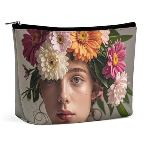 FHESDCW Head Wearing Make-up-Tasche für Damen, PU-Leder, wasserdicht, mit Reißverschluss, tragbar, Reise-Make-up-Organizer von FHESDCW