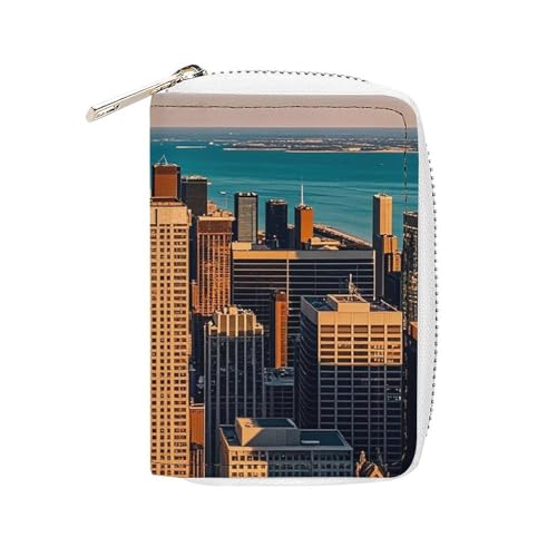 FHESDCW High Rise Buildings Skyscrapers Kartenetui für Herren und Damen, Leder, Kreditkartenetui mit 20 Kartenfächern, kleine Geldbörse mit Reißverschluss von FHESDCW