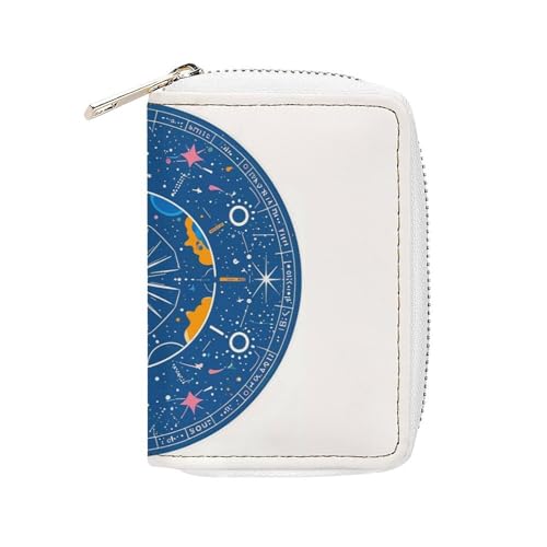 FHESDCW Interessanter Kartenhalter mit Sonnengesicht, Leder, Kreditkartenetui mit 20 Kartenfächern, kleine Geldbörse mit Reißverschluss von FHESDCW