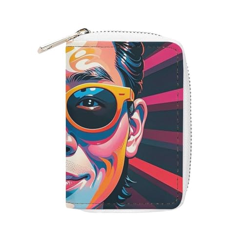 FHESDCW Interessantes Kartenetui mit Gesichtsmuster für Männer und Frauen, Leder-Kreditkartenetui mit 20 Kartenfächern, kleine Geldbörse mit Reißverschluss von FHESDCW