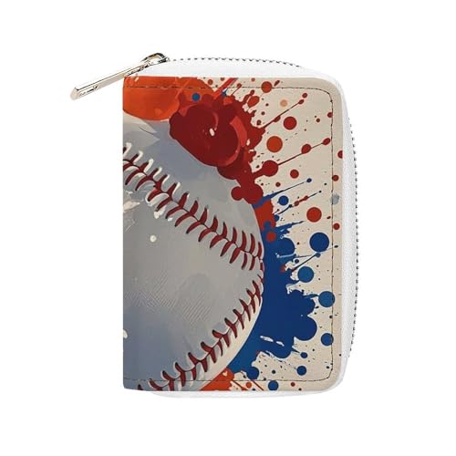 FHESDCW Kartenetui im Baseball-Splatter-Stil für Herren und Damen, Leder, Kreditkartenetui mit 20 Kartenfächern, kleine Geldbörse mit Reißverschluss von FHESDCW