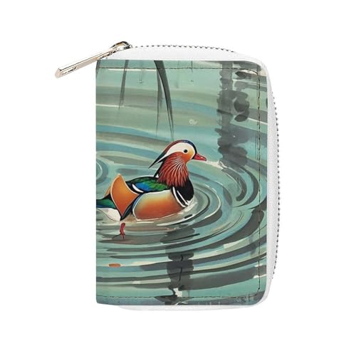 FHESDCW Kartenetui im chinesischen Stil Mandarinenenten für Männer und Frauen, Leder-Kreditkartenetui mit 20 Kartenfächern, kleine Geldbörse mit Reißverschluss von FHESDCW