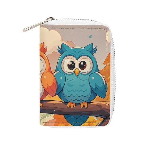 FHESDCW Kartenetui mit 3 Eulen für Herren und Damen, Leder, Kreditkartenetui mit 20 Kartenfächern, kleine Geldbörse mit Reißverschluss von FHESDCW