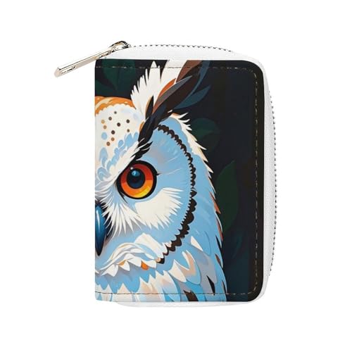 FHESDCW Kartenetui mit Eulen-Motiv, Leder, Kreditkartenetui mit 20 Kartenfächern, kleine Geldbörse mit Reißverschluss, Weiß von FHESDCW