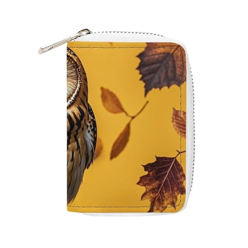 FHESDCW Kartenetui mit Eulenzweig, Leder, Kreditkartenetui mit 20 Kartenfächern, kleine Geldbörse mit Reißverschluss von FHESDCW