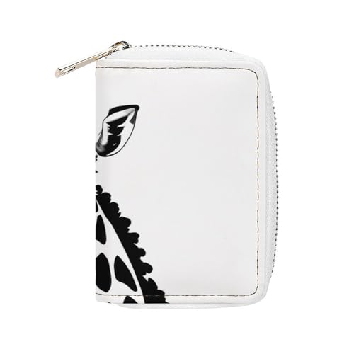 FHESDCW Kartenetui mit Giraffen-Motiv, Leder, Kreditkartenetui mit 20 Kartenfächern, kleine Geldbörse mit Reißverschluss, Schwarz und Weiß von FHESDCW