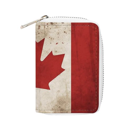 FHESDCW Kartenetui mit Kanada-Flagge, Leder, Kreditkartenetui mit 20 Kartenfächern, kleine Geldbörse mit Reißverschluss von FHESDCW