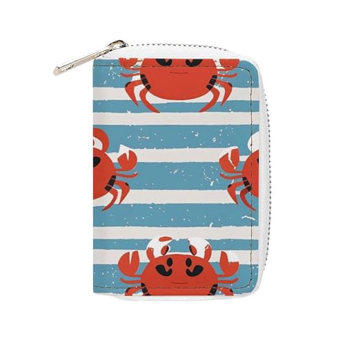 FHESDCW Kartenetui mit Krabbenstreifen, Leder, Kreditkartenetui mit 20 Kartenfächern, kleine Geldbörse mit Reißverschluss von FHESDCW