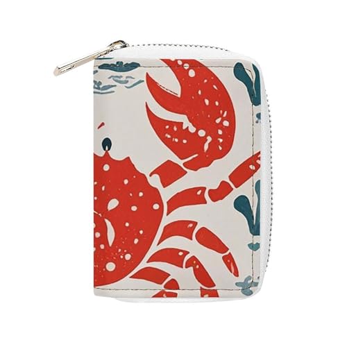 FHESDCW Kartenetui mit Meerestiermotiven, Krebskartenetui für Männer und Frauen, Leder, Kreditkartenetui mit 20 Kartenfächern, kleine Geldbörse mit Reißverschluss von FHESDCW