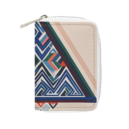 FHESDCW Kartenetui mit geometrischem Dreiecksmuster für Männer und Frauen, Leder, Kreditkartenetui mit 20 Kartenfächern, kleine Geldbörse mit Reißverschluss von FHESDCW