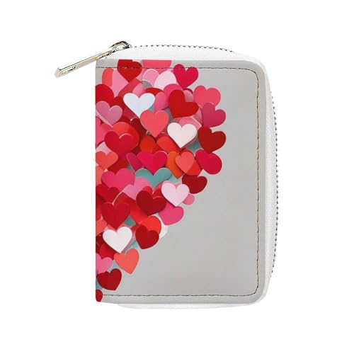 FHESDCW Kartenetui mit großem Herz und kleinen Herzen, Leder-Kreditkartenetui mit 20 Kartenfächern, kleine Geldbörse mit Reißverschluss von FHESDCW