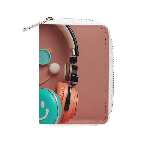 FHESDCW Kartenetui mit lächelndem Gesicht für Männer und Frauen, Leder, Kreditkartenetui mit 20 Kartenfächern, kleine Geldbörse mit Reißverschluss von FHESDCW