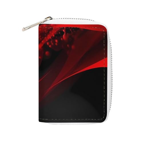 FHESDCW Kartenetui mit schwarzem und rotem Hintergrund, Leder-Kreditkartenetui mit 20 Kartenfächern, kleine Geldbörse mit Reißverschluss von FHESDCW