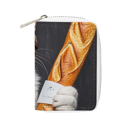 FHESDCW Katzenbrot-Kaffeekartenetui für Männer und Frauen, Leder-Kreditkartenetui mit 20 Kartenfächern, kleine Geldbörse mit Reißverschluss von FHESDCW