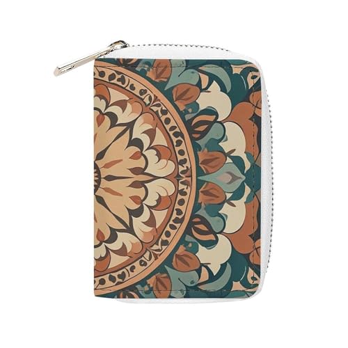 FHESDCW Kranz Mandala Blume Kartenhalter für Männer Frauen Leder Kreditkartenetui mit 20 Kartenfächern Kleine Geldbörse mit Reißverschluss von FHESDCW