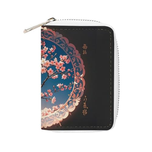 FHESDCW Laterne, rund, wunderschönes Muster, Kartenhalter für Herren und Damen, Leder, Kreditkartenetui mit 20 Kartenfächern, kleine Geldbörse mit Reißverschluss von FHESDCW