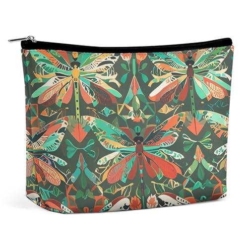FHESDCW Libellen-Make-up-Tasche für Damen, PU-Leder, wasserdicht, Kosmetiktasche mit Reißverschluss, tragbarer Reise-Make-up-Organizer FHESDCW Libellen-Make-up-Tasche für Damen, PU-Leder, wasserdicht, Kosmetiktasche mit Reißverschluss, tragbarer Reise-Make-up-Organizer von FHESDCW