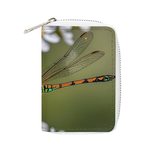 FHESDCW Libellen auf Blumen und Zweigen Kartenetui für Männer Frauen Leder Kreditkartenetui mit 20 Kartenfächern Kleine Geldbörse mit Reißverschluss von FHESDCW