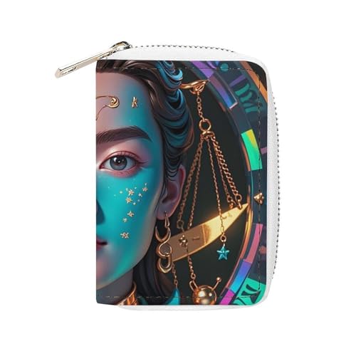 FHESDCW Libra's Interessantes Kartenetui für Männer und Frauen, Leder-Kreditkartenetui mit 20 Kartenfächern, kleine Geldbörse mit Reißverschluss von FHESDCW