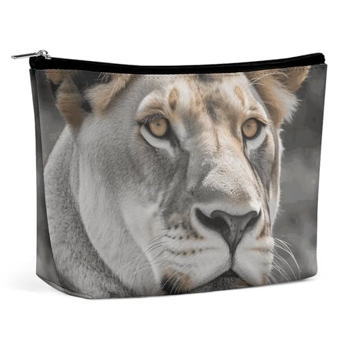 FHESDCW Lioness Make-up-Tasche für Damen, PU-Leder, wasserdichte Kosmetiktasche mit Reißverschluss, tragbarer Reise-Make-up-Organizer von FHESDCW