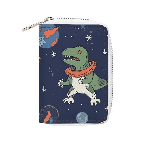 FHESDCW Lustige Astronauten-Dinosaurier-Raketen-Leder-Kartentasche, Kreditkartenhalter, Reißverschluss, Geldbörse mit 20 Kartenfächern, schlanke Brieftasche, EC-Kartenschutz, Organizer, Stil, 16 x von FHESDCW