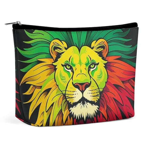 FHESDCW Majestätische Make-up-Tasche mit Löwenkopf für Damen, PU-Leder, wasserdicht, Kosmetiktasche mit Reißverschluss, tragbarer Reise-Make-up-Organizer von FHESDCW