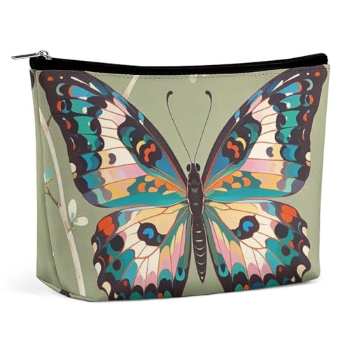 FHESDCW Make-up-Tasche für Damen, Motiv: Antiker Schmetterling, PU-Leder, wasserdicht, Kosmetiktasche mit Reißverschluss, tragbarer Reise-Make-up-Organizer von FHESDCW