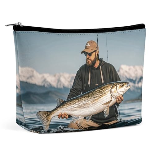 FHESDCW Make-up-Tasche für Damen, Motiv: Bass-Angelwelle, PU-Leder, wasserdicht, Kosmetiktasche mit Reißverschluss, tragbarer Reise-Make-up-Organizer FHESDCW Make-up-Tasche für Damen, Motiv: Bass-Angelwelle, PU-Leder, wasserdicht, Kosmetiktasche mit Reißverschluss, tragbarer Reise-Make-up-Organizer von FHESDCW