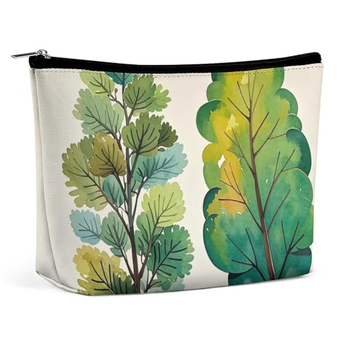 FHESDCW Make-up-Tasche für Damen, Motiv: Frühlings-Aquarell, Eukalyptusbäume, PU-Leder, wasserdicht, Kosmetiktasche mit Reißverschluss, tragbarer Reise-Make-up-Organizer von FHESDCW