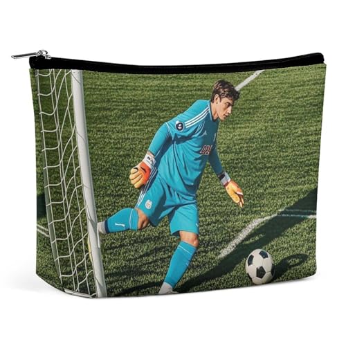 FHESDCW Make-up-Tasche für Damen, Motiv: Fußball in der Torwartposition, PU-Leder, wasserdicht, Kosmetiktasche mit Reißverschluss, tragbarer Reise-Make-up-Organizer von FHESDCW