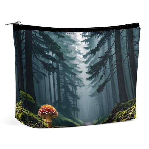 FHESDCW Make-up-Tasche für Damen, Motiv: Pilze im Dunkeln, PU-Leder, wasserdicht, Kosmetiktasche mit Reißverschluss, tragbarer Reise-Make-up-Organizer von FHESDCW