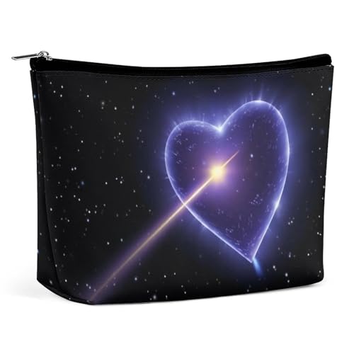 FHESDCW Make-up-Tasche für Damen, Motiv: Sternschnuppe, Herz, PU-Leder, wasserdicht, Kosmetiktasche mit Reißverschluss, tragbarer Reise-Make-up-Organizer von FHESDCW