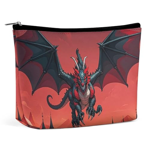 FHESDCW Make-up-Tasche für Damen, PU-Leder, wasserdicht, mit Reißverschluss, tragbar, Reise-Make-up-Organizer, Rot / Schwarz von FHESDCW