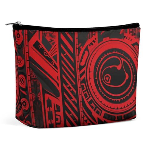 FHESDCW Make-up-Tasche für Damen, PU-Leder, wasserdicht, mit Reißverschluss, tragbar, Reise-Make-up-Organizer, Schwarz und Rot von FHESDCW