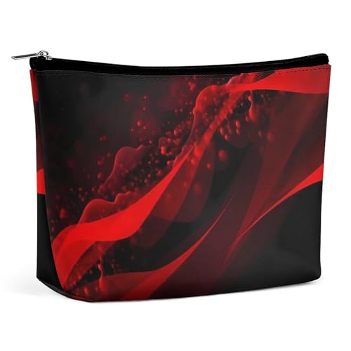 FHESDCW Make-up-Tasche für Damen, PU-Leder, wasserdicht, mit Reißverschluss, tragbar, Reise-Make-up-Organizer, Schwarz und Rot von FHESDCW