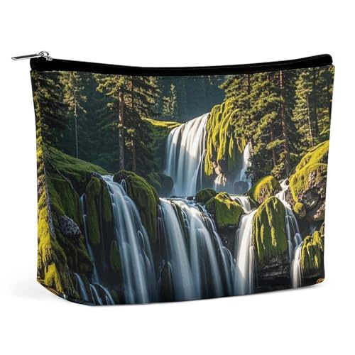 FHESDCW Make-up-Tasche für Damen, Wasserfall-Make-up-Tasche aus PU-Leder, wasserdicht, mit Reißverschluss, tragbar, Reise-Make-up-Organizer von FHESDCW