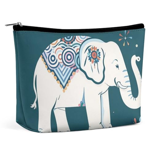 FHESDCW Make-up-Tasche mit Elefantenmuster für Damen, PU-Leder, wasserdicht, Kosmetiktasche mit Reißverschluss, tragbarer Reise-Make-up-Organizer FHESDCW Make-up-Tasche mit Elefantenmuster für Damen, PU-Leder, wasserdicht, Kosmetiktasche mit Reißverschluss, tragbarer Reise-Make-up-Organizer von FHESDCW