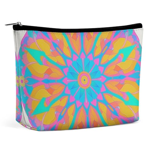 FHESDCW Make-up-Tasche mit Farbverlauf, Mandala, für Damen, PU-Leder, wasserdicht, Kosmetiktasche mit Reißverschluss, tragbarer Reise-Make-up-Organizer von FHESDCW