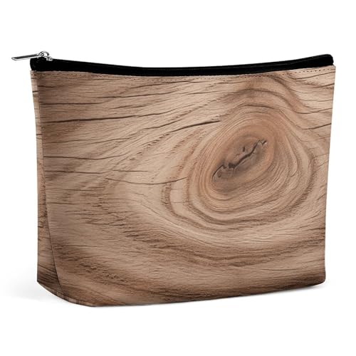 FHESDCW Make-up-Tasche mit Holzmaserung für Damen, PU-Leder, wasserdicht, Kosmetiktasche mit Reißverschluss, tragbarer Reise-Make-up-Organizer von FHESDCW
