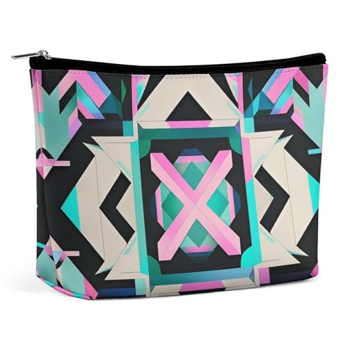 FHESDCW Make-up-Tasche mit Linienmuster für Damen, PU-Leder, wasserdicht, Kosmetiktasche mit Reißverschluss, tragbarer Reise-Make-up-Organizer von FHESDCW