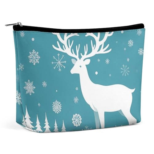 FHESDCW Make-up-Tasche mit Weihnachtsmotiv und Schneeflocken für Damen, PU-Leder, wasserdicht, Kosmetiktasche mit Reißverschluss, tragbarer Reise-Make-up-Organizer von FHESDCW