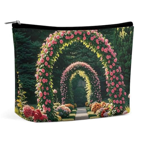 FHESDCW Make-up-Tasche mit Zierpflanzen-Blumenbogen für Damen, PU-Leder, wasserdicht, Kosmetiktasche mit Reißverschluss, tragbarer Reise-Make-up-Organizer FHESDCW Make-up-Tasche mit Zierpflanzen-Blumenbogen für Damen, PU-Leder, wasserdicht, Kosmetiktasche mit Reißverschluss, tragbarer Reise-Make-up-Organizer von FHESDCW