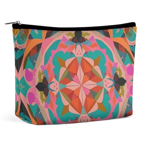 FHESDCW Make-up-Tasche mit buntem Bohemian-Muster, für Damen, PU-Leder, wasserdicht, Kosmetiktasche mit Reißverschluss, tragbarer Reise-Make-up-Organizer von FHESDCW