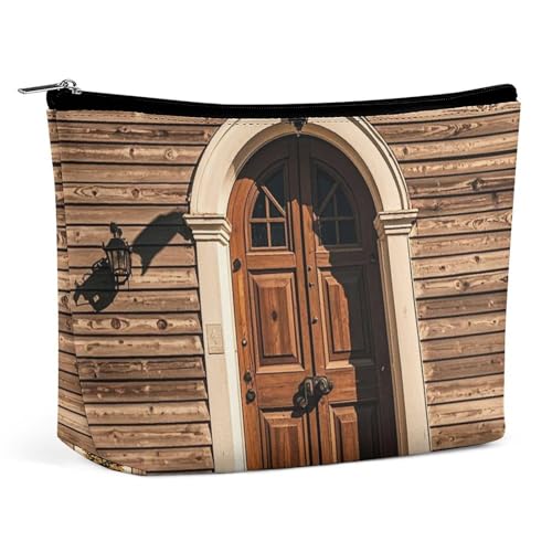 FHESDCW Make-up-Tasche mit ländlichem Tür-Design, Retro-Stil, PU-Leder, wasserdicht, Kosmetiktasche mit Reißverschluss, tragbarer Reise-Make-up-Organizer von FHESDCW