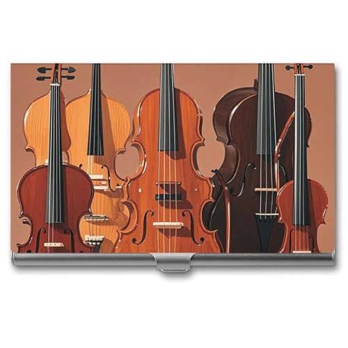 FHESDCW Monochrome String Instruments Visitenkartenhalter für Männer & Frauen, professionelles Kartenetui mit Schnallenstil, kompaktes und tragbares Metallgehäuse für Büroangestellte, Stil von FHESDCW