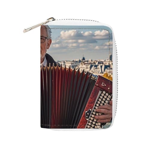 FHESDCW Musiker und Instrumente Kartenhalter für Männer und Frauen, Leder Kreditkartenetui mit 20 Kartenfächern, kleine Geldbörse mit Reißverschluss von FHESDCW