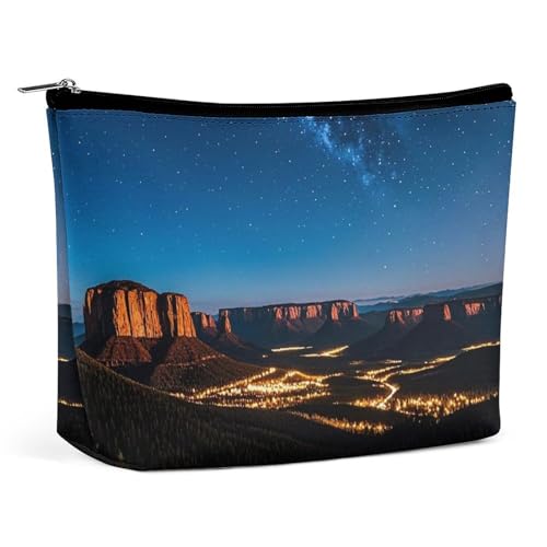 FHESDCW Nacht-Make-up-Tasche im Western-Stil für Damen, PU-Leder, wasserdicht, Kosmetiktasche mit Reißverschluss, tragbarer Reise-Make-up-Organizer von FHESDCW