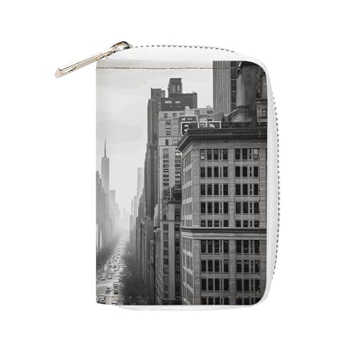 FHESDCW New York Kartenetui für Herren und Damen, Leder, Kreditkartenetui mit 20 Kartenfächern, kleine Geldbörse mit Reißverschluss, Schwarz und Weiß von FHESDCW